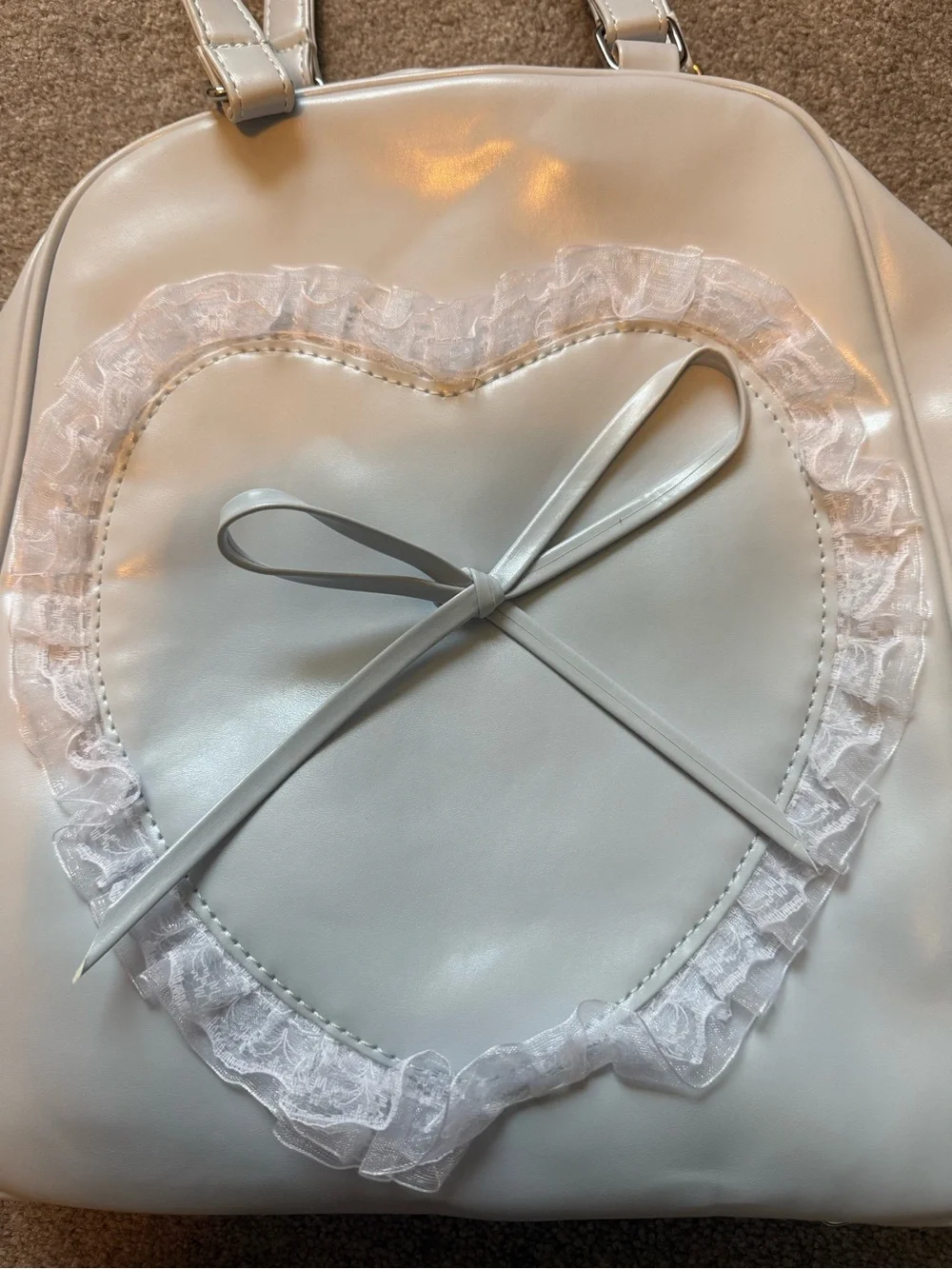 White Heart Lace Tote Bag with Bow